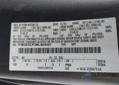 2021 Ford Bronco Outer Banks из США, поврежденный, VIN 1FMDE5CP3MLB05091